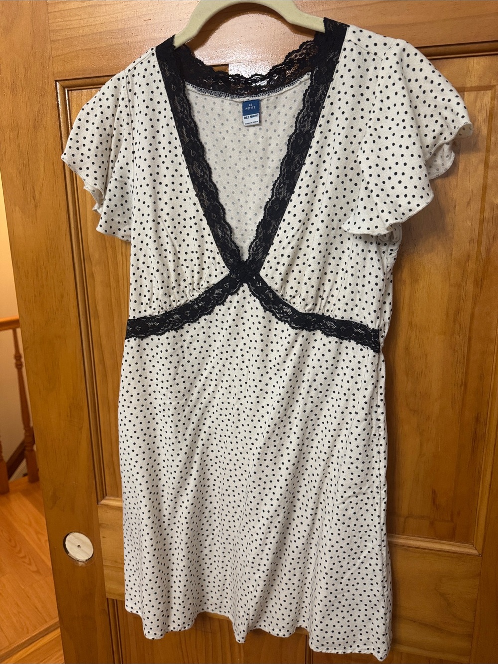 Old Navy Cream Polka Dot Mini Dress with Black Lace Trim